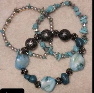 Turquoise & Silver Bracelet Set